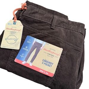 Weatherproof Vintage Mens Brown Corduroy Pants 38x30 Straight Fit Stretch W4F615